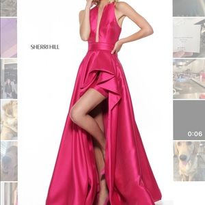 Beautiful Hot Pink Sherri Hill Deep V (with mesh) Gown